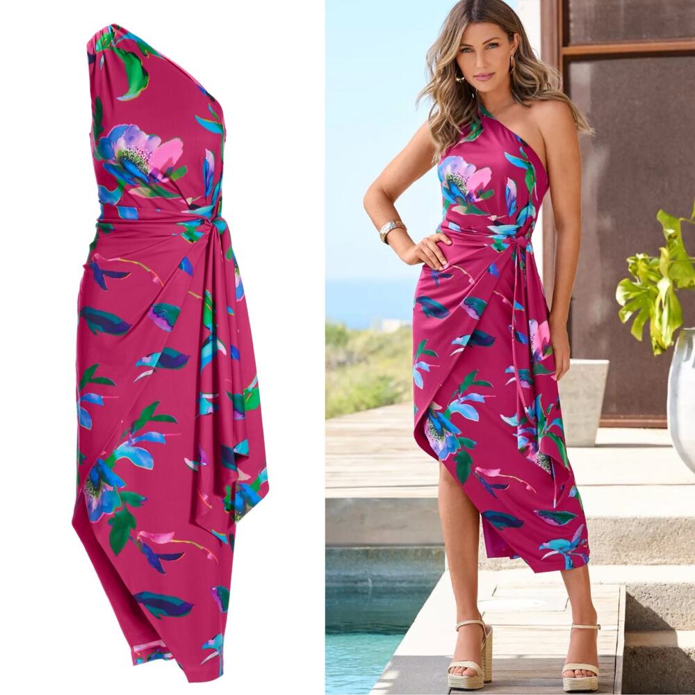 Boston Proper One Shoulder Midi Dress